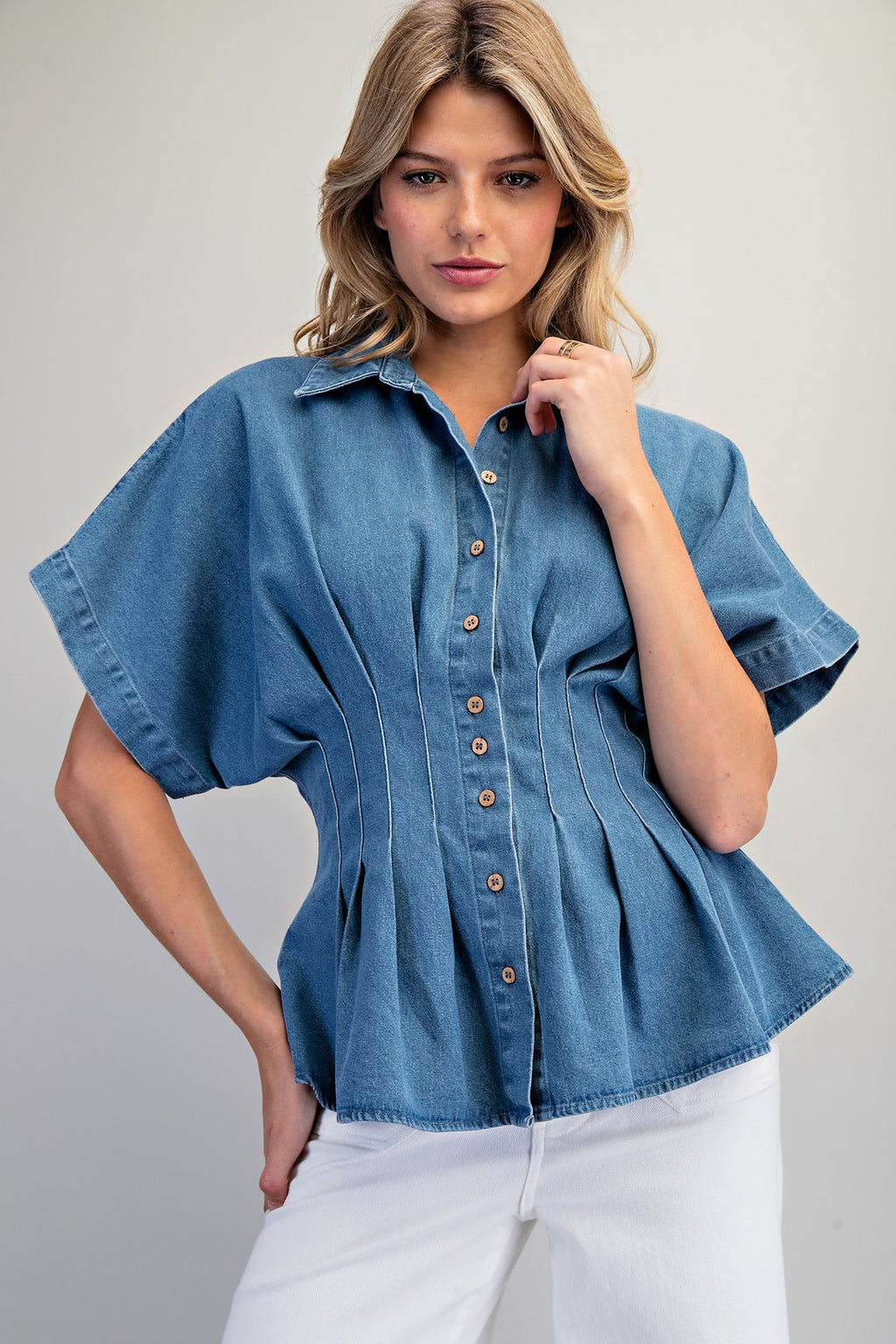 Pleated Button Down Blouse