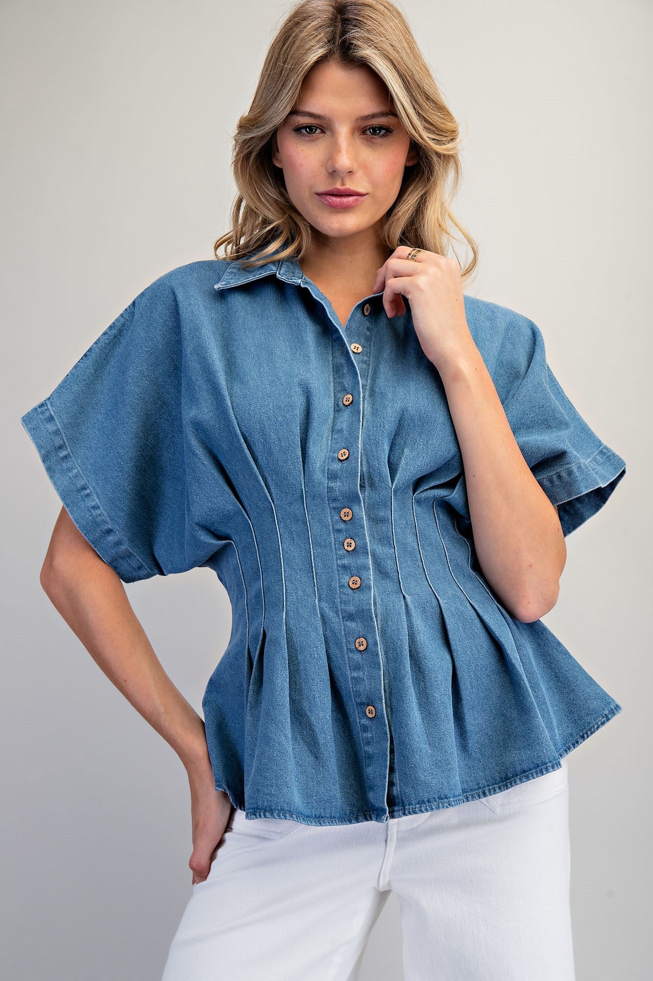 Pleated Button Down Blouse