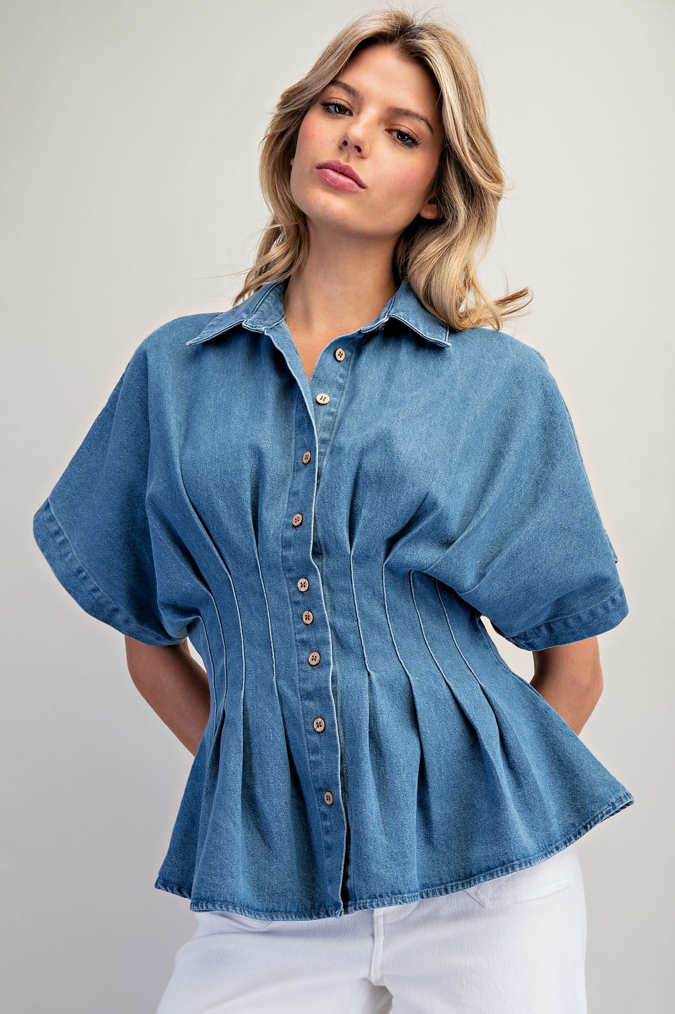 Pleated Button Down Blouse