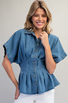 Pleated Button Down Blouse