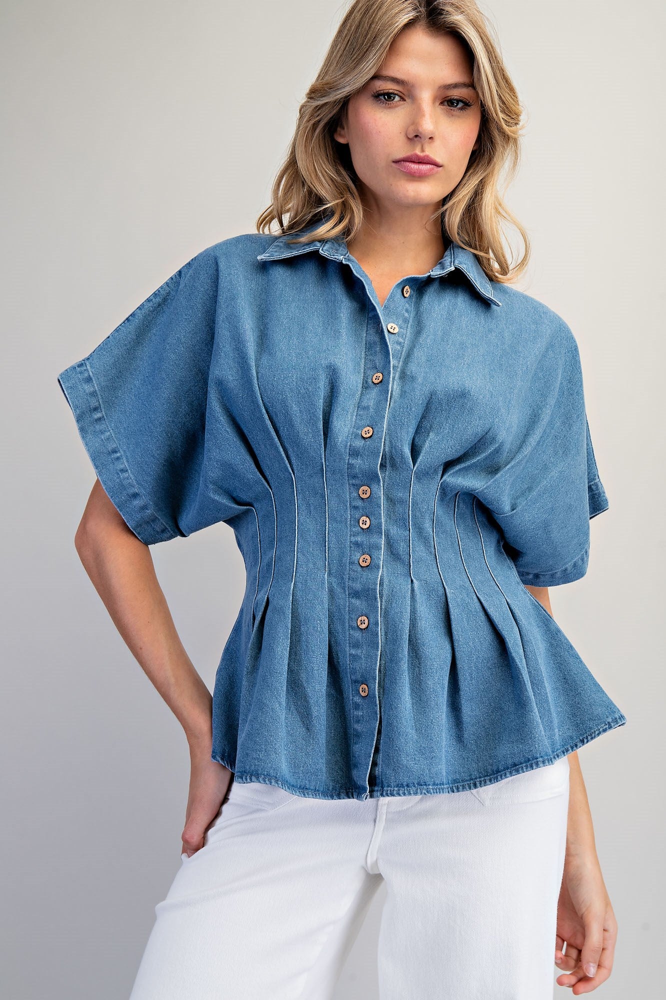 Pleated Button Down Blouse