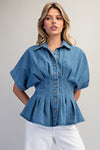 Pleated Button Down Blouse