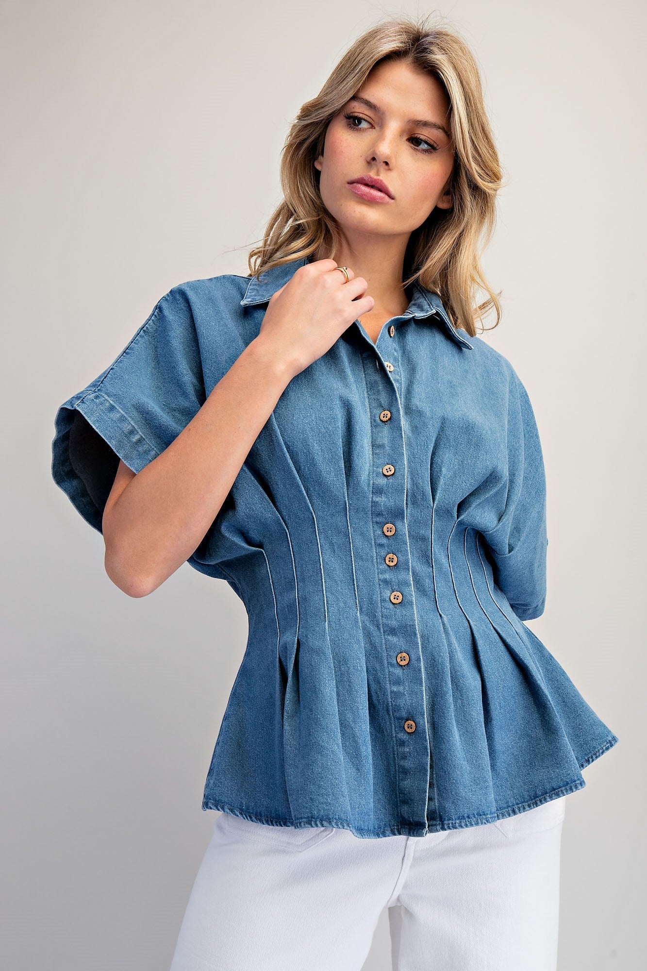 Pleated Button Down Blouse