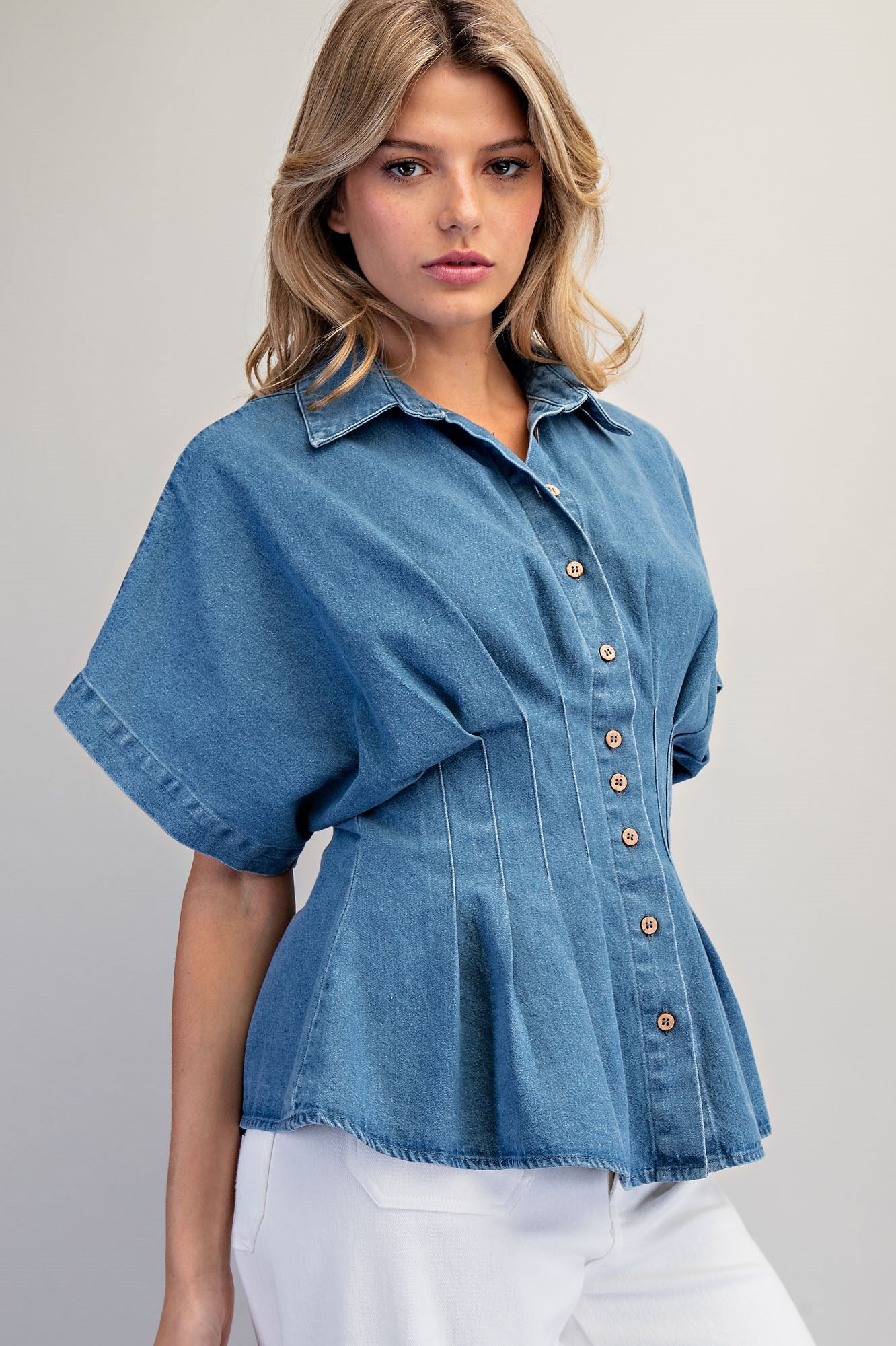 Pleated Button Down Blouse