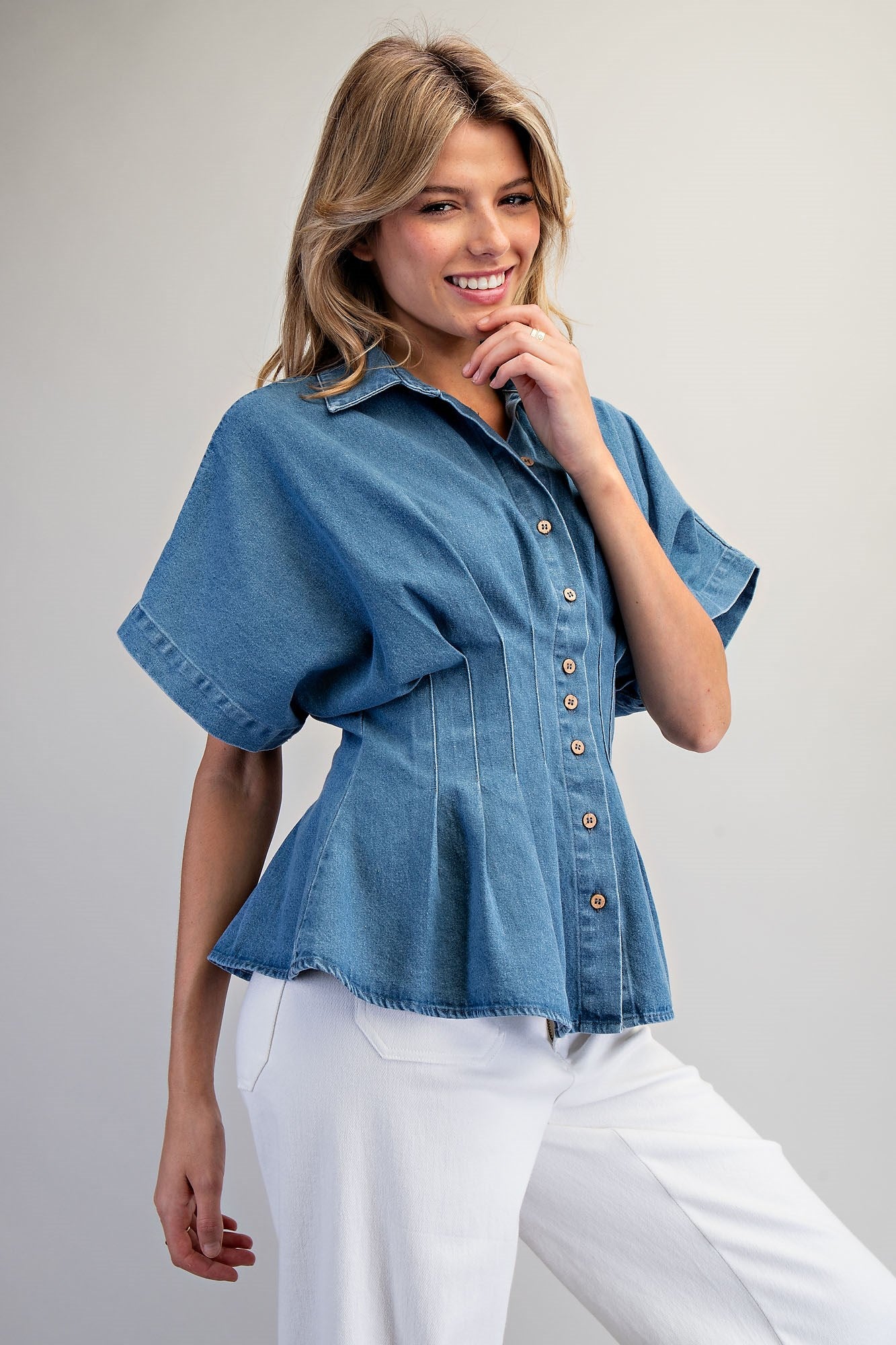 Pleated Button Down Blouse