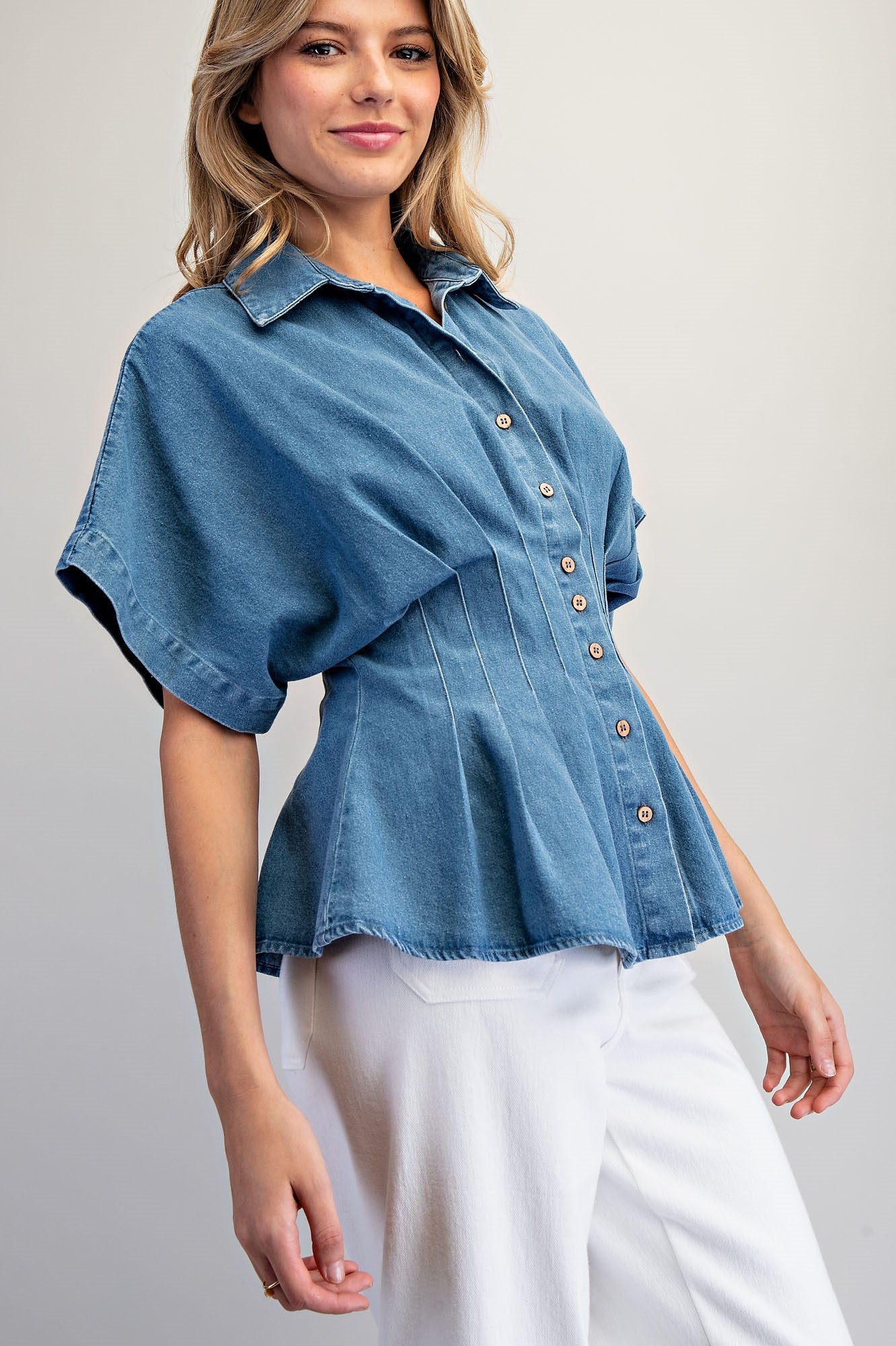 Pleated Button Down Blouse