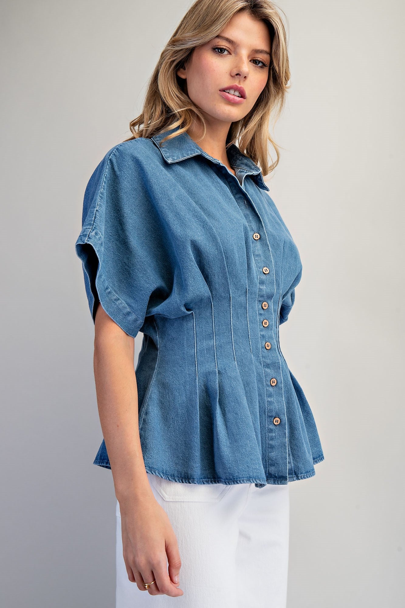 Pleated Button Down Blouse