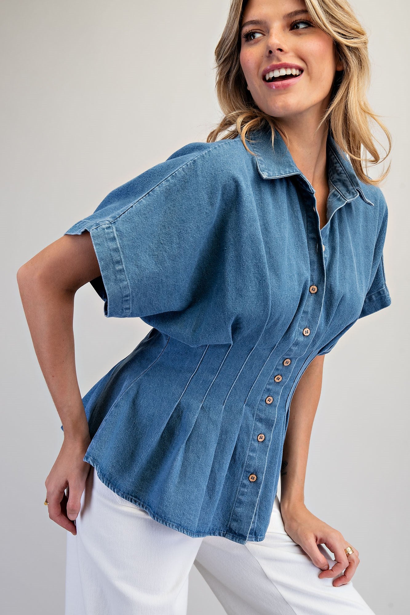 Pleated Button Down Blouse