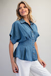 Pleated Button Down Blouse