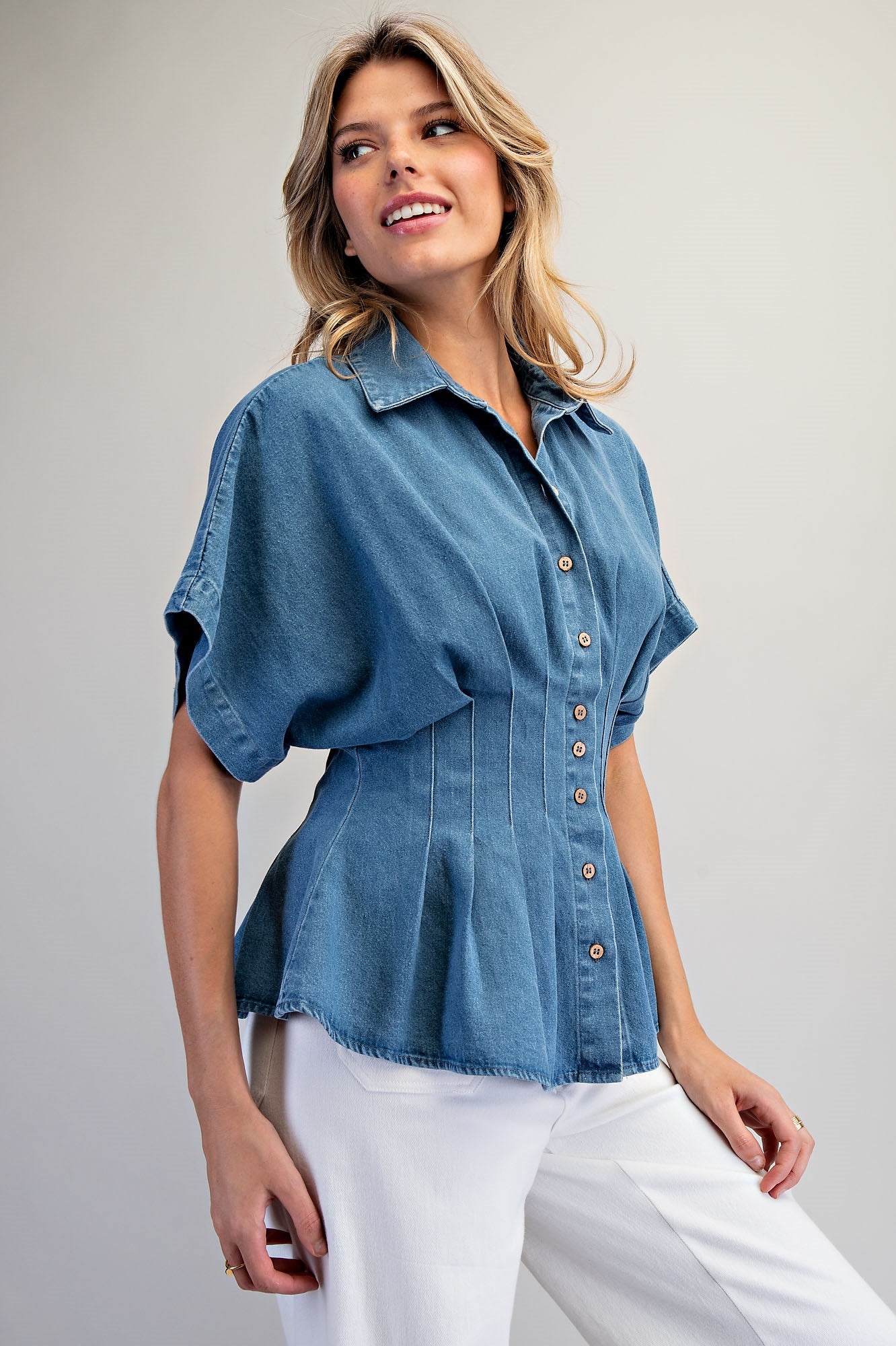 Pleated Button Down Blouse