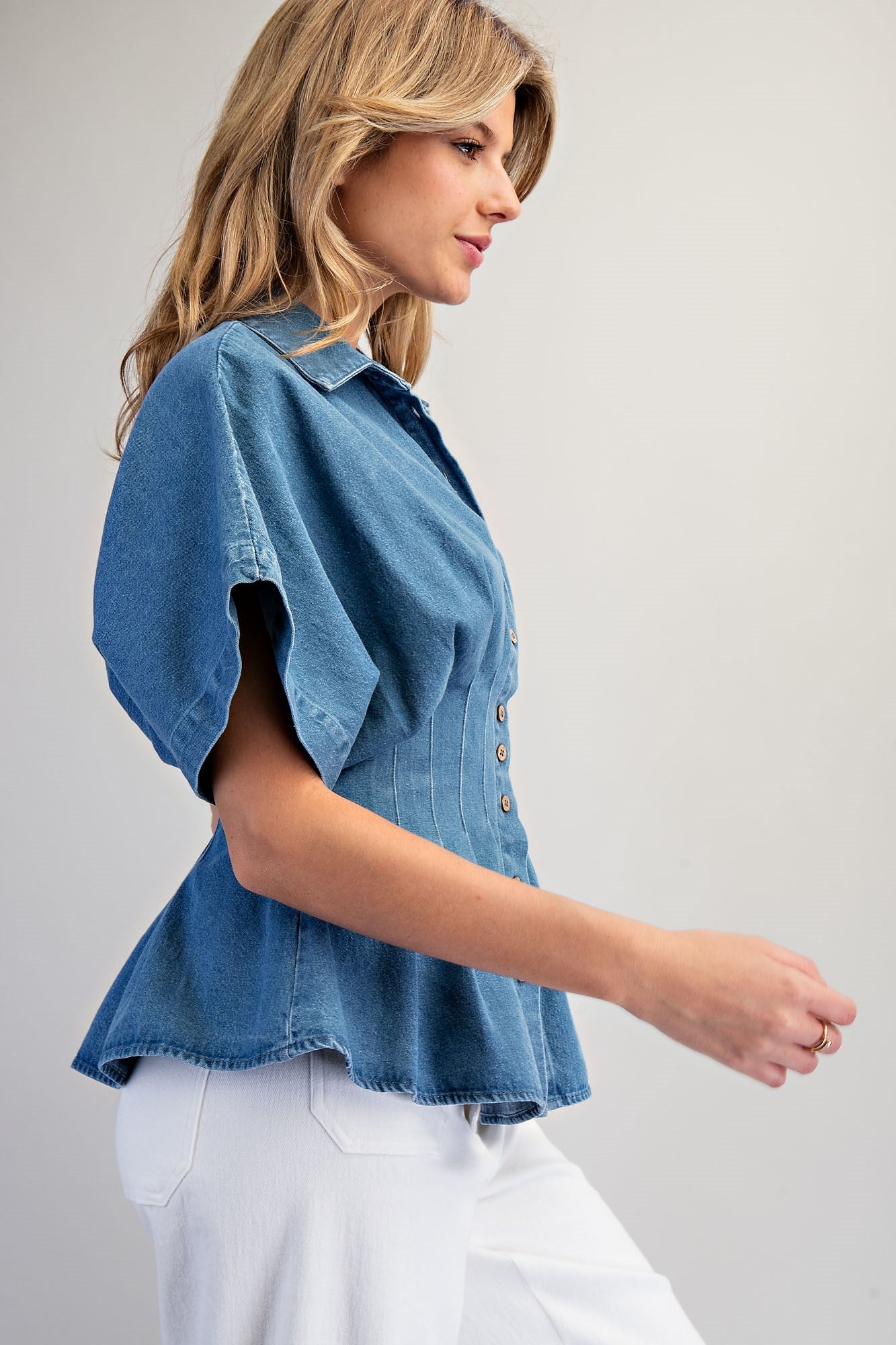 Pleated Button Down Blouse