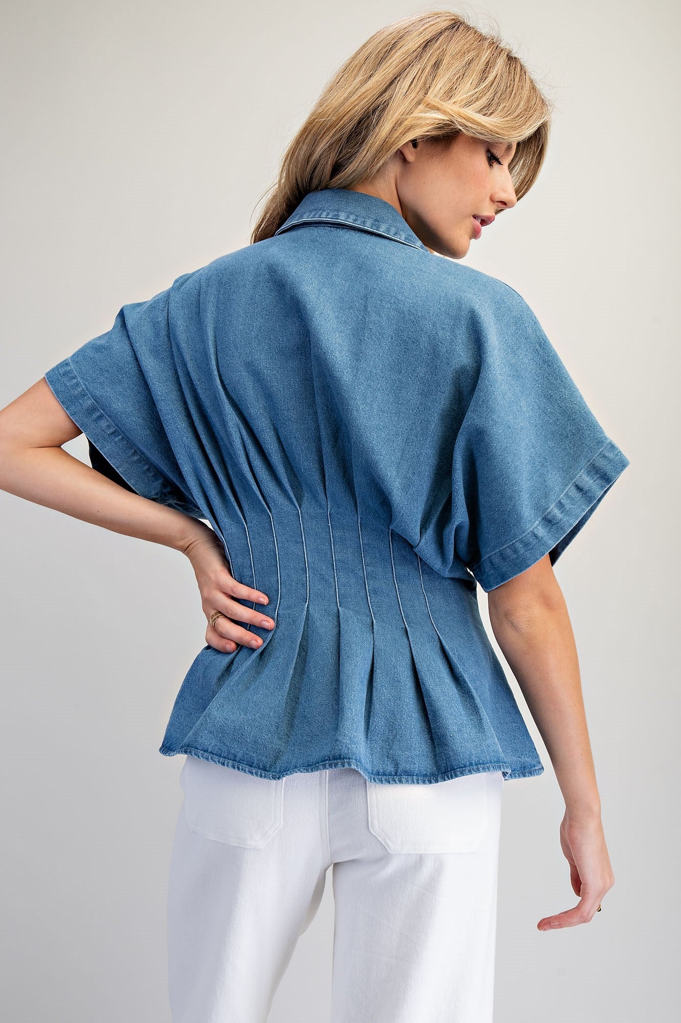 Pleated Button Down Blouse