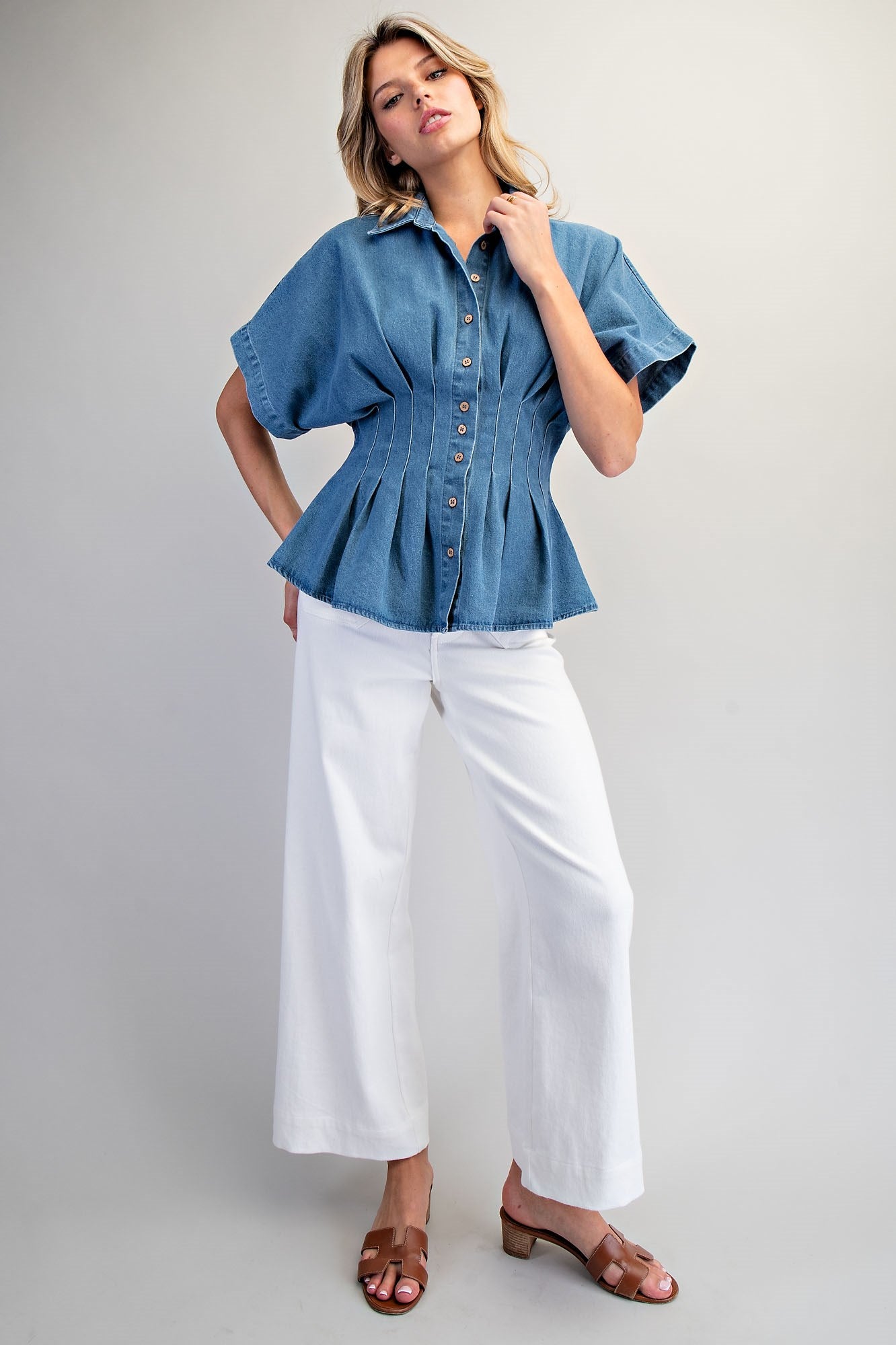 Pleated Button Down Blouse