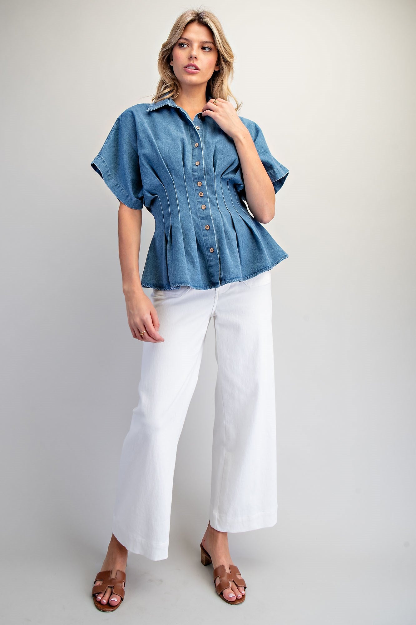 Pleated Button Down Blouse