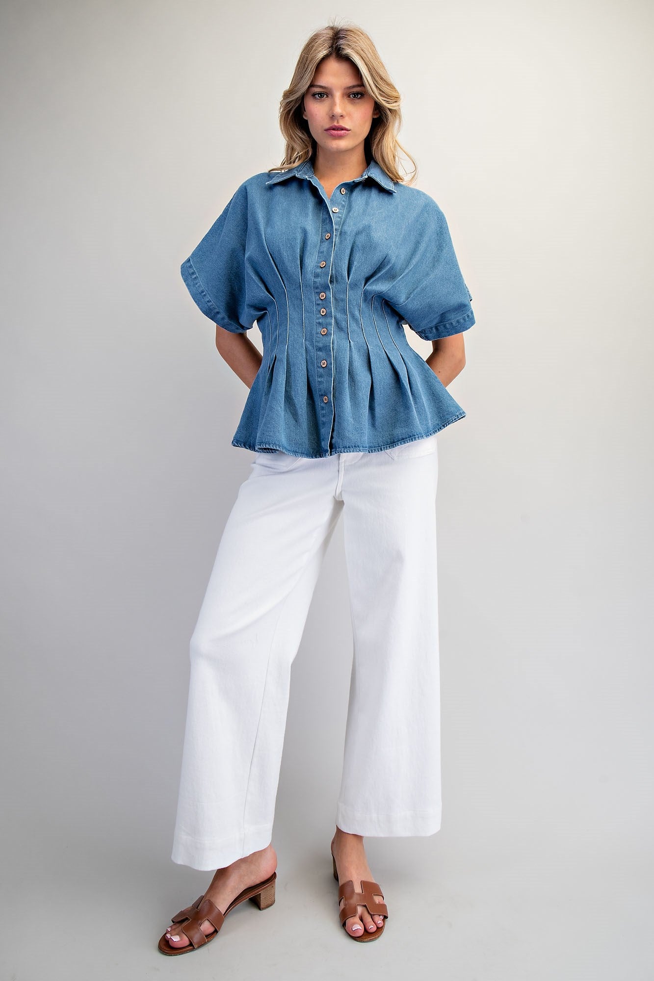 Pleated Button Down Blouse