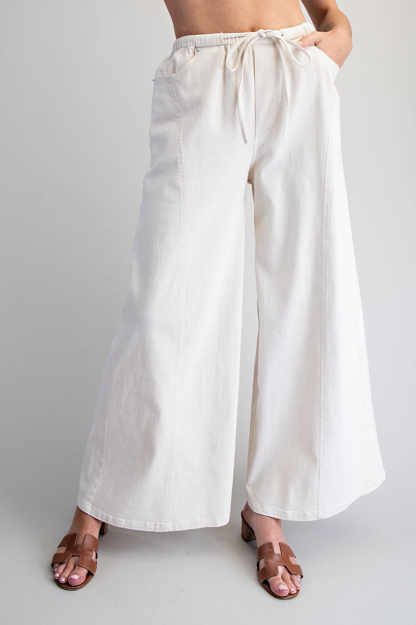 Mineral wahsed waist tie wide leg pants