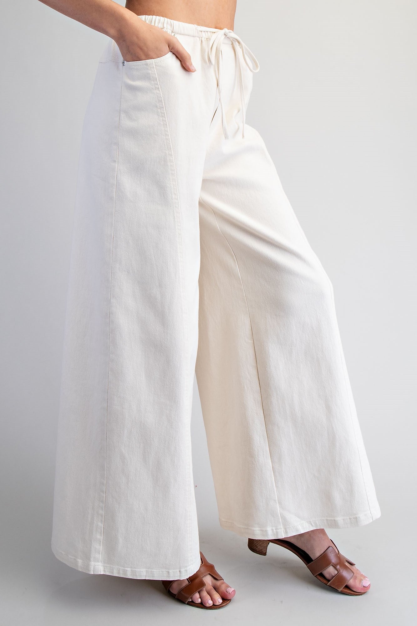 Mineral wahsed waist tie wide leg pants