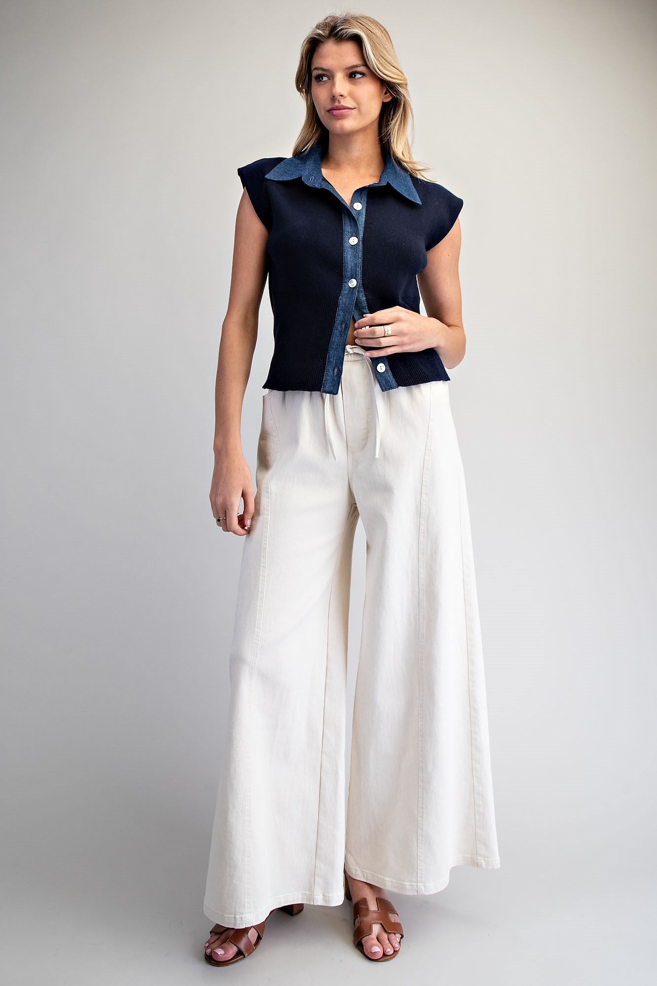 Mineral wahsed waist tie wide leg pants
