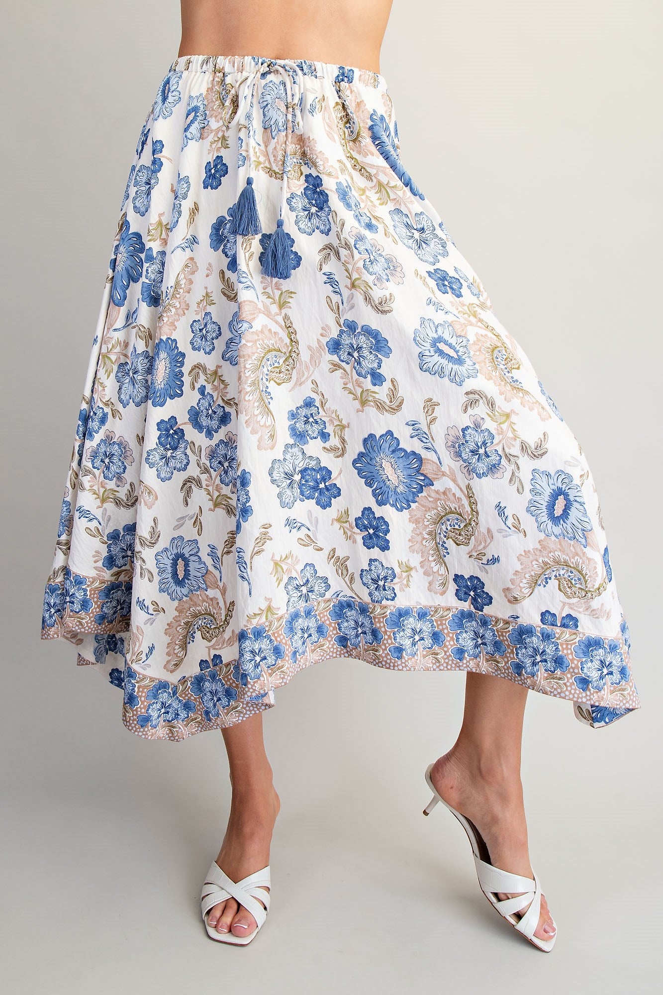 Floral Print Handkerchief Hem Midi Skirt