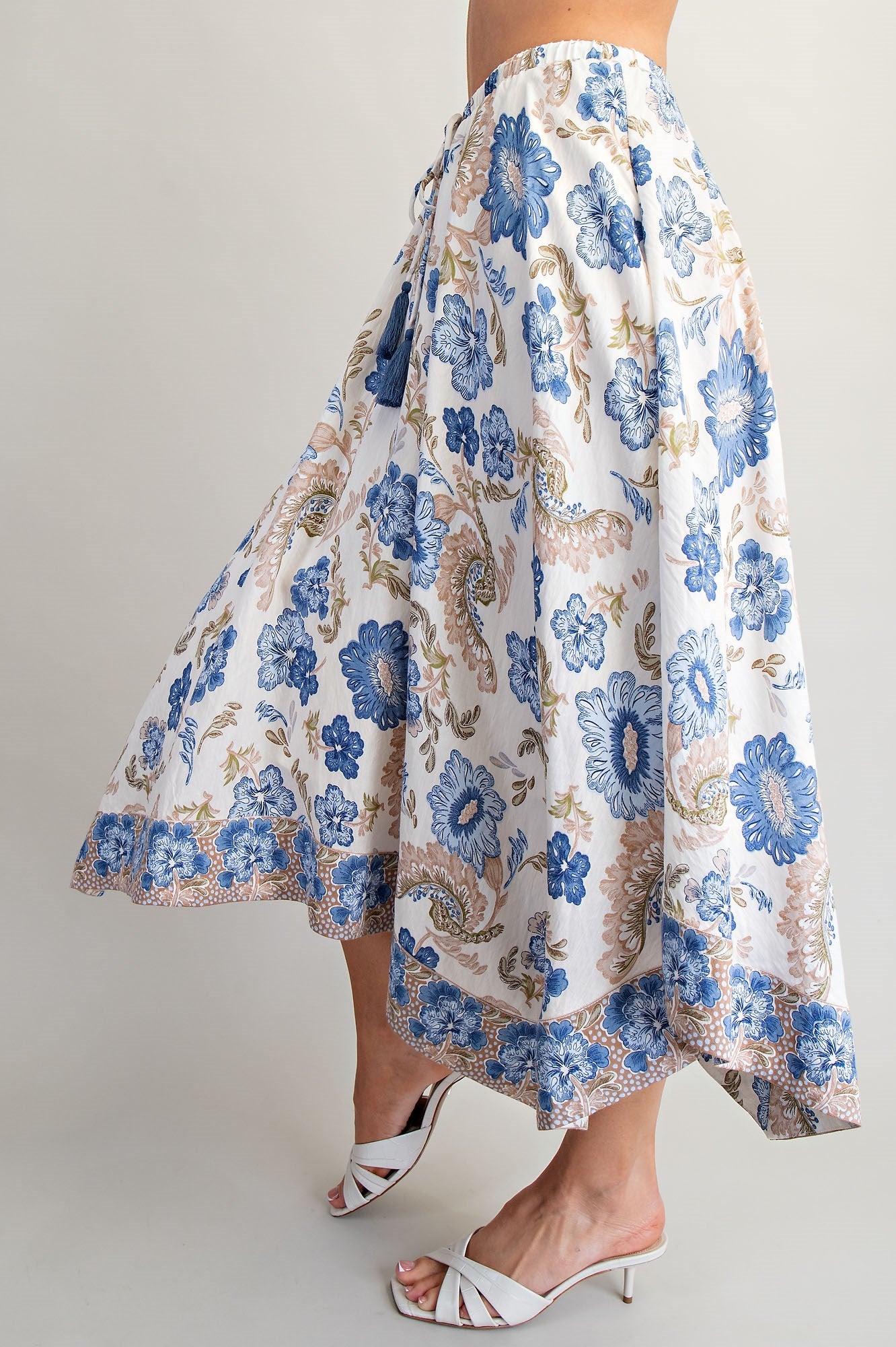 Floral Print Handkerchief Hem Midi Skirt