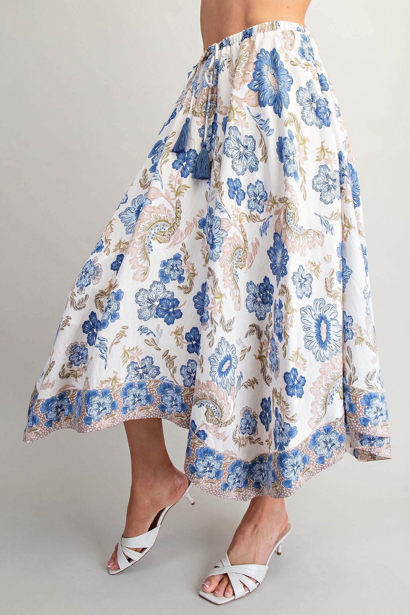 Floral Print Handkerchief Hem Midi Skirt