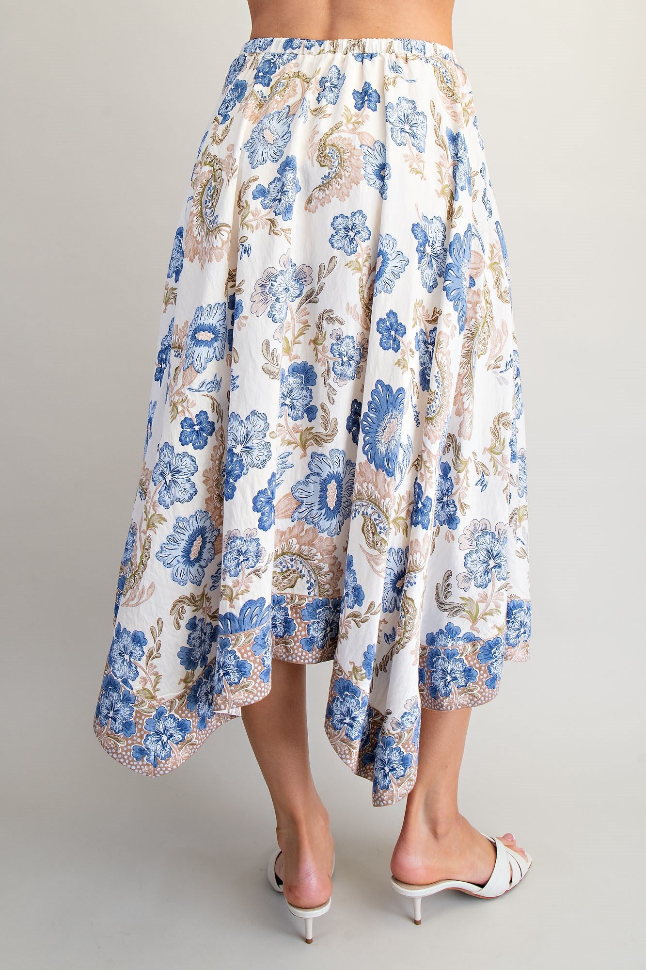 Floral Print Handkerchief Hem Midi Skirt