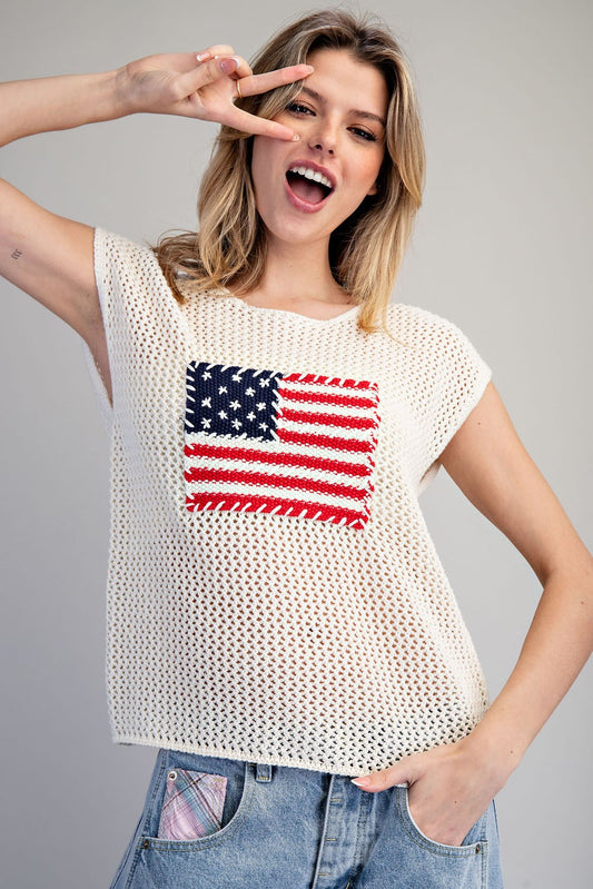 Stars & Stripes Knit Cap Sleeve Top