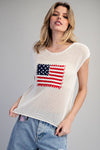 Stars & Stripes Knit Cap Sleeve Top