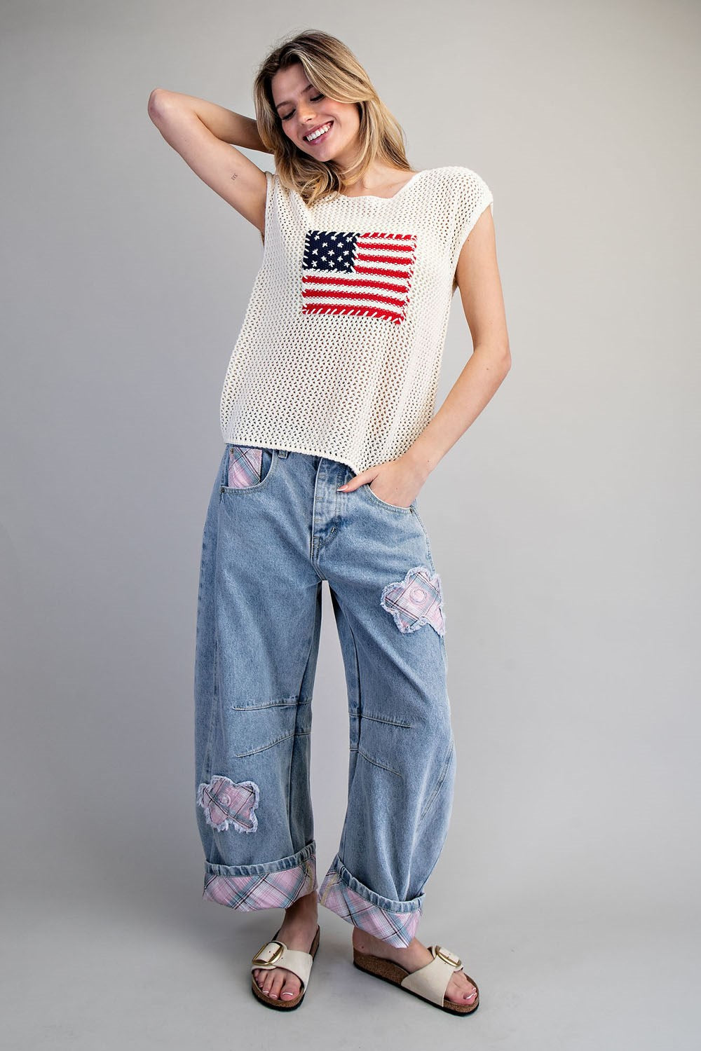 Stars & Stripes Knit Cap Sleeve Top