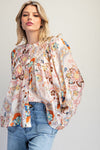 Button down paisley printed blouse with buttoned cuffs