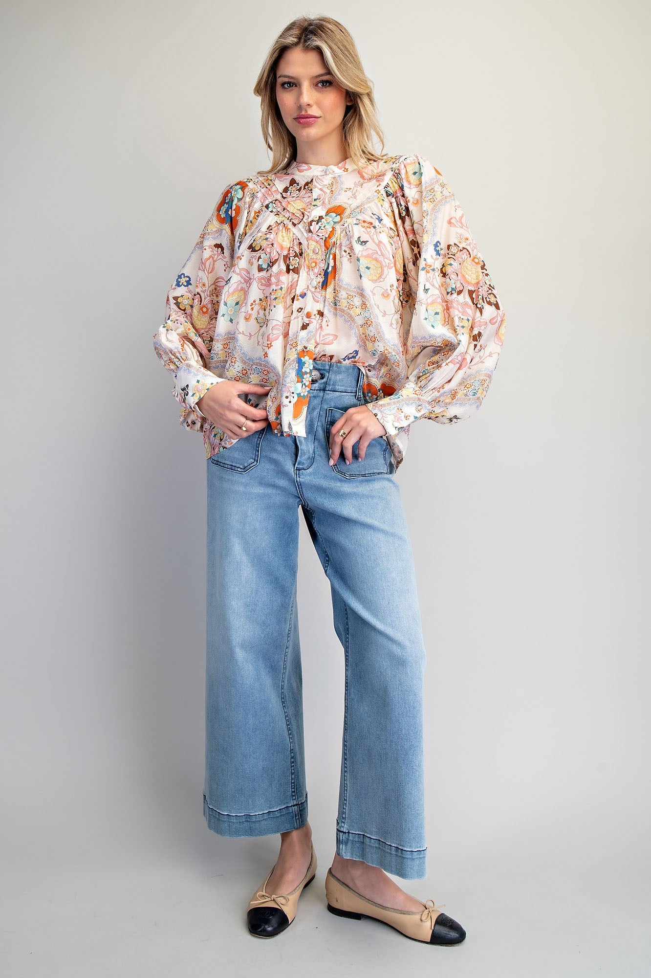 Button down paisley printed blouse with buttoned cuffs