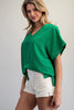 Solid V-neck short sleeve blouse