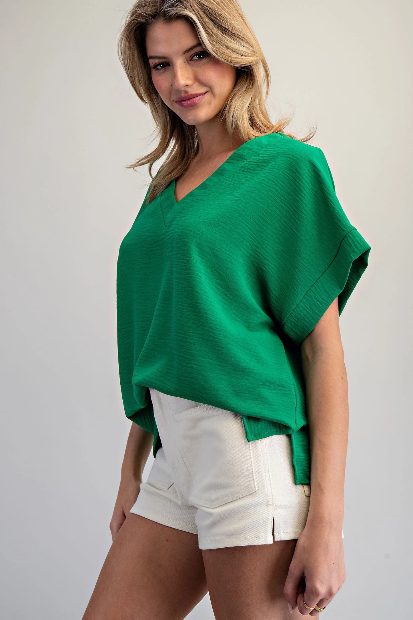 Solid V-Neck Short Sleeve Blouse ✨