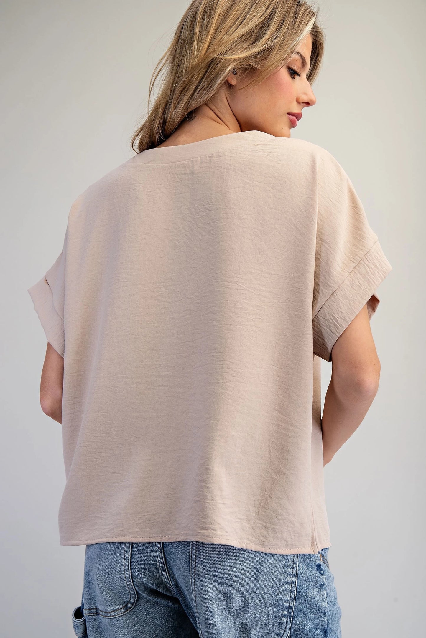 Solid V-Neck Short Sleeve Blouse ✨