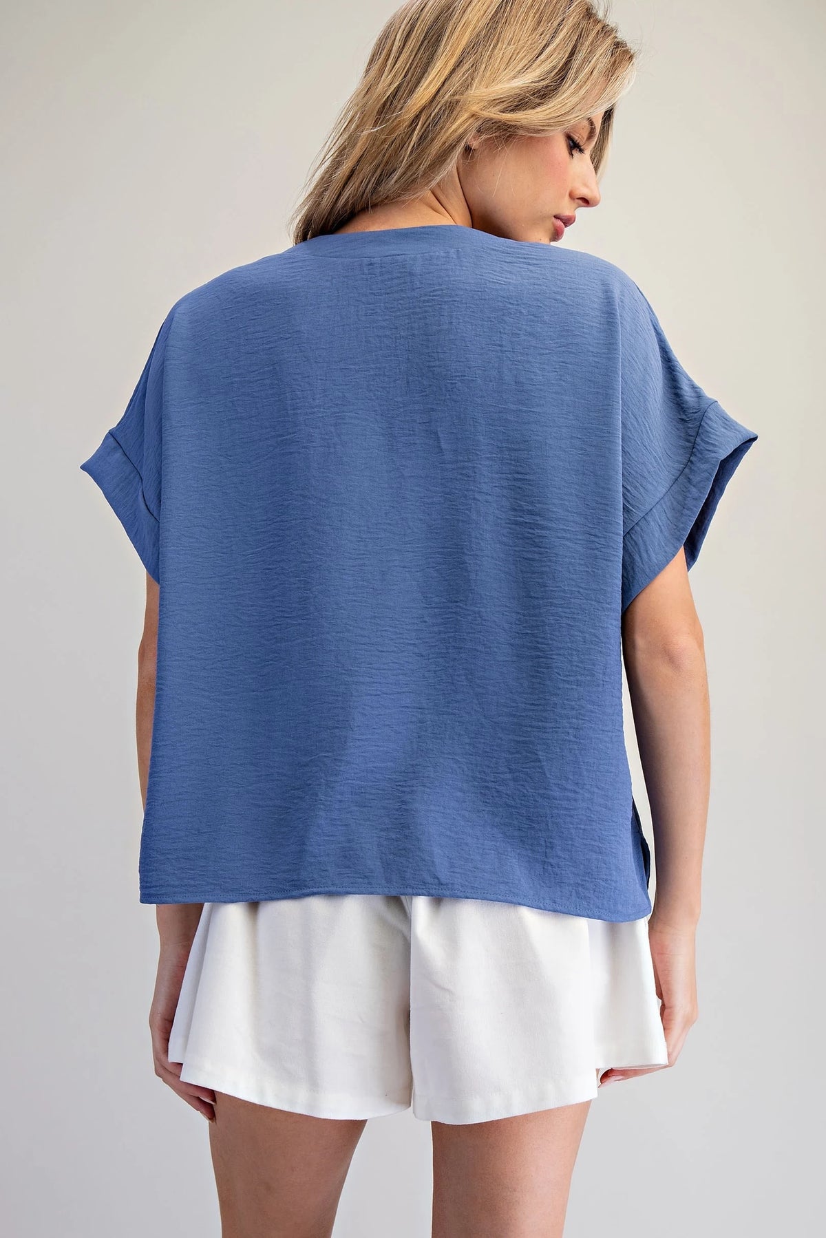 Solid V-Neck Short Sleeve Blouse ✨