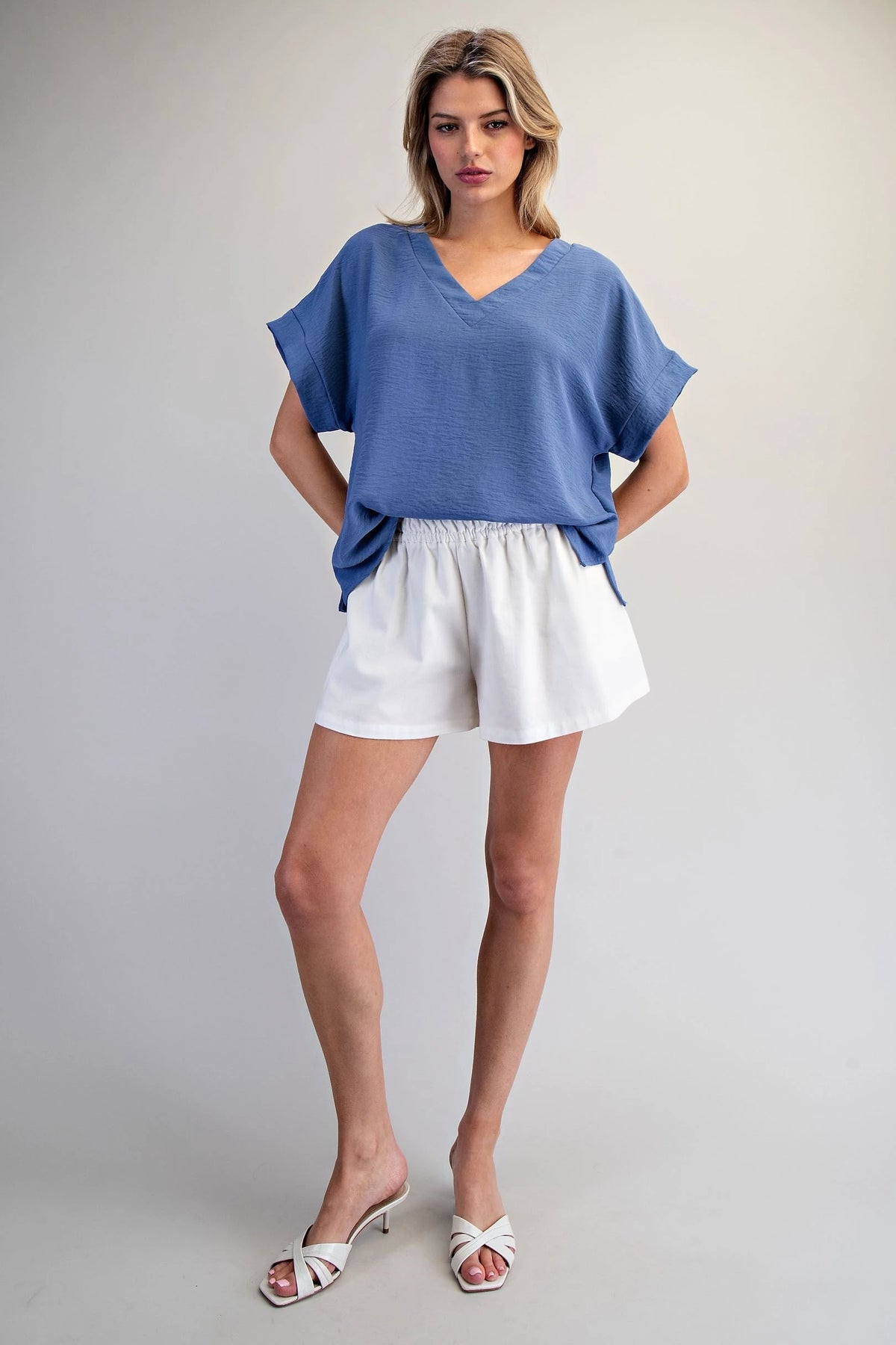 Solid V-Neck Short Sleeve Blouse ✨
