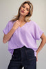 Solid V-neck short sleeve blouse