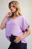 Solid V-neck short sleeve blouse