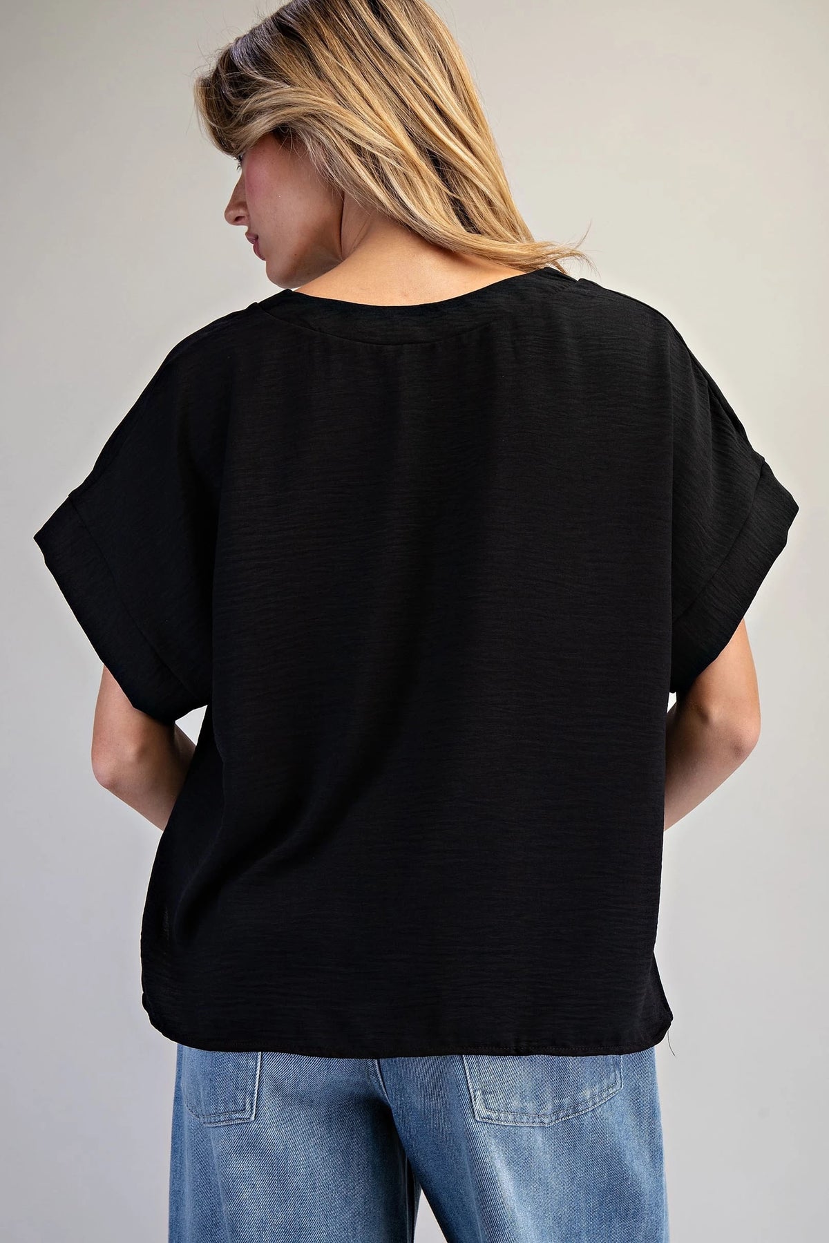 Solid V-Neck Short Sleeve Blouse ✨