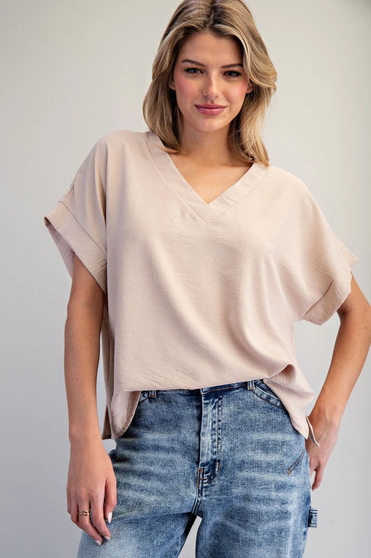 Solid V-Neck Short Sleeve Blouse ✨