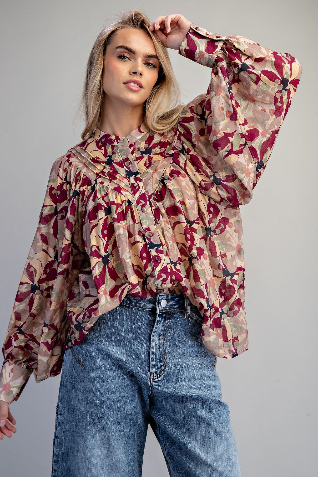 Button down paisley printed blouse with buttoned cuffs