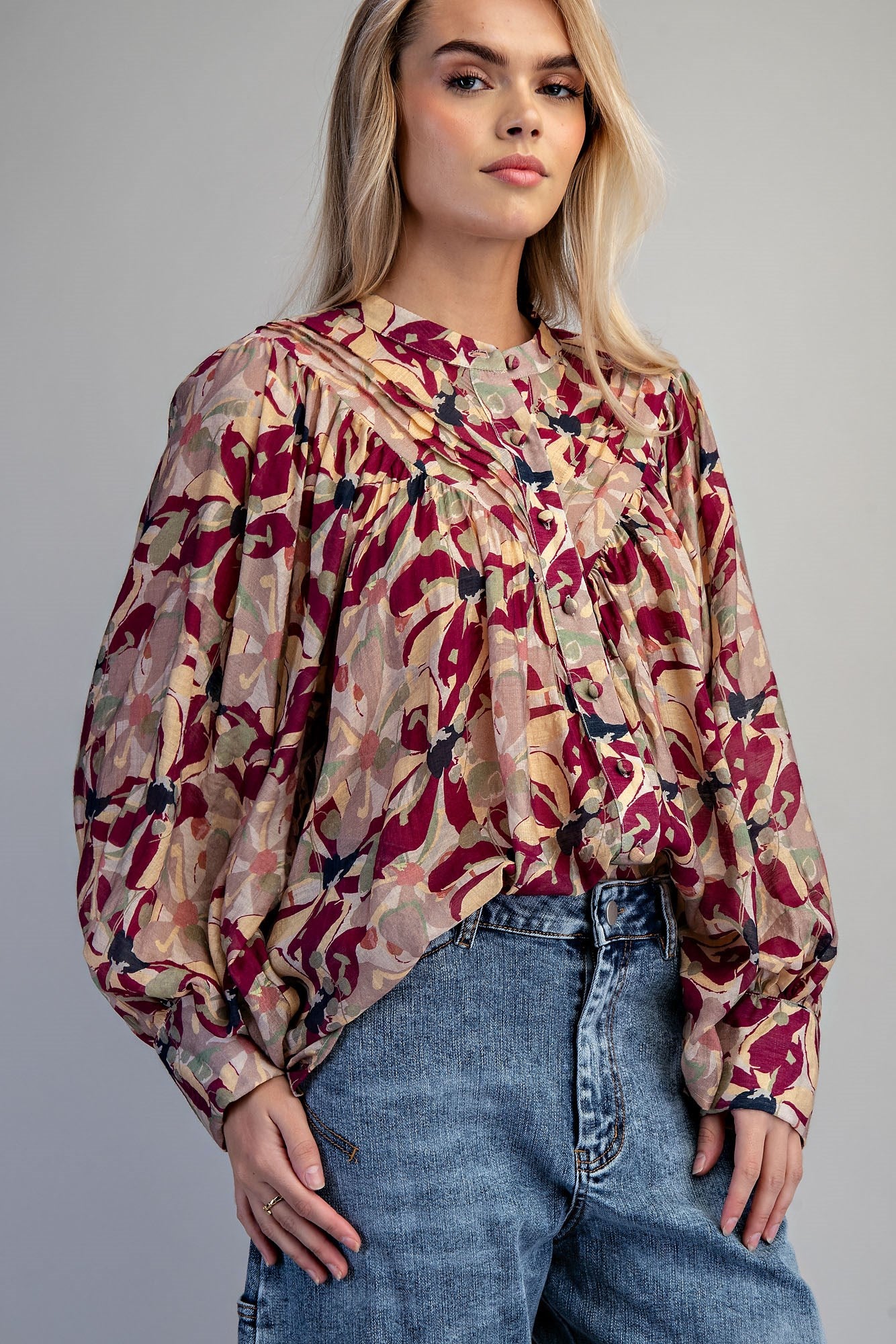 Button down paisley printed blouse with buttoned cuffs