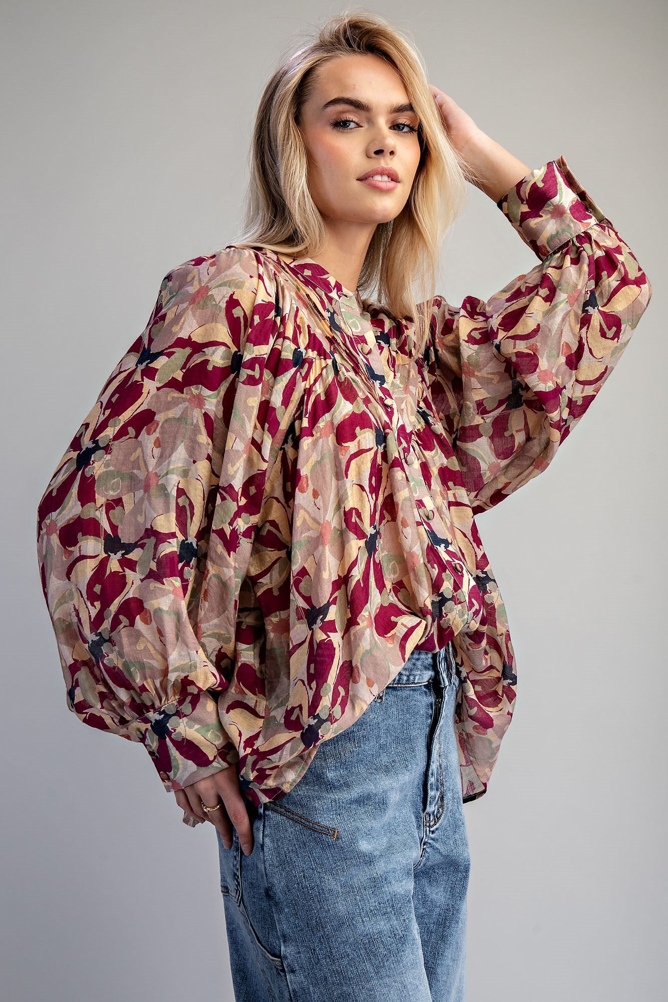 Button down paisley printed blouse with buttoned cuffs