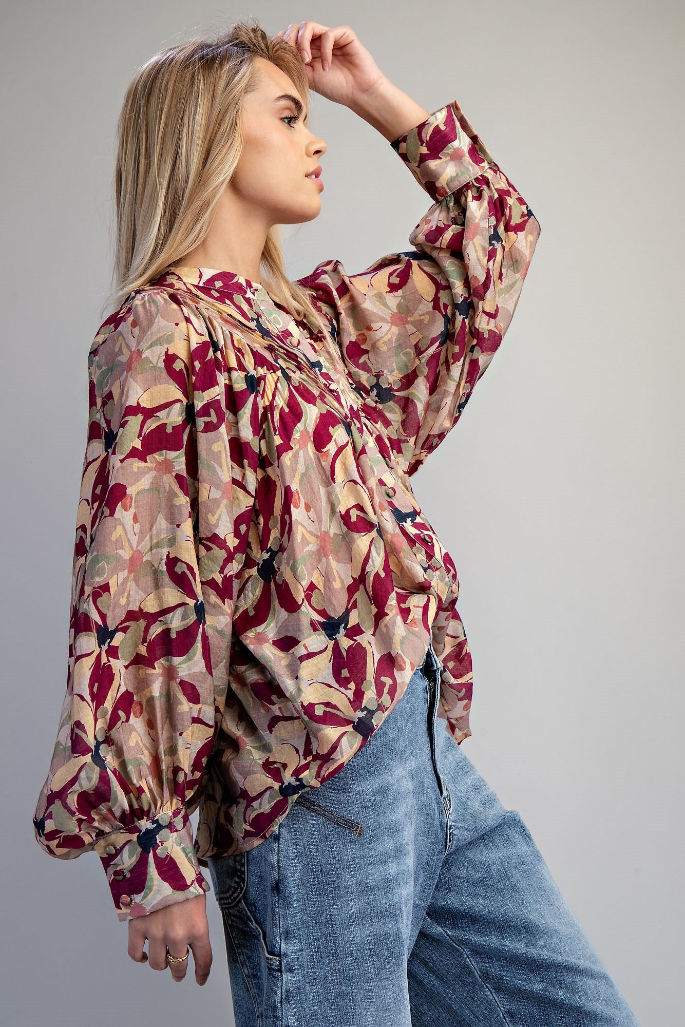 Button down paisley printed blouse with buttoned cuffs