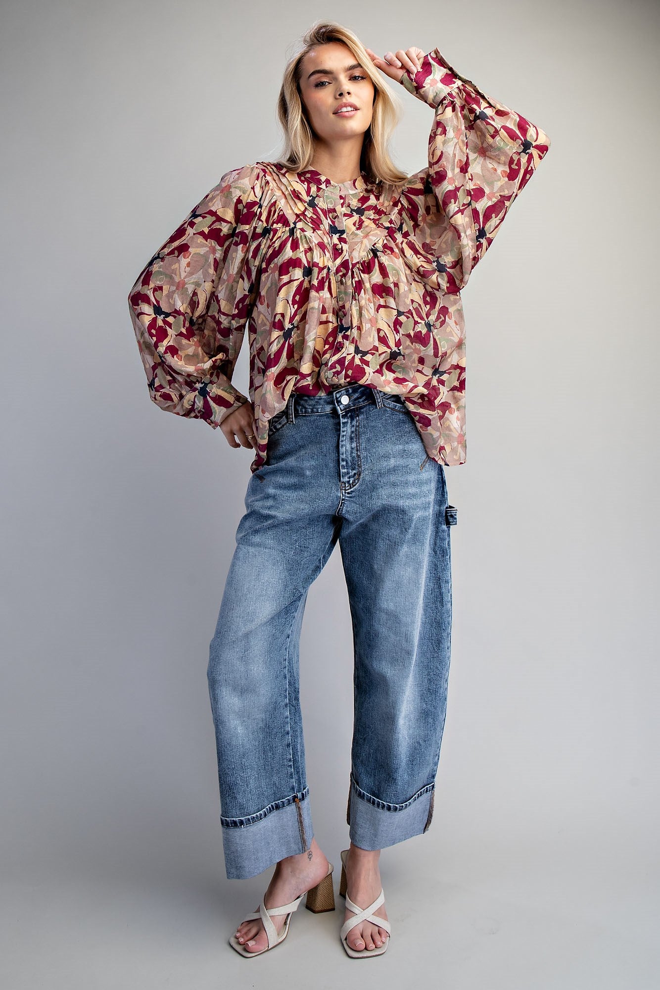 Button down paisley printed blouse with buttoned cuffs