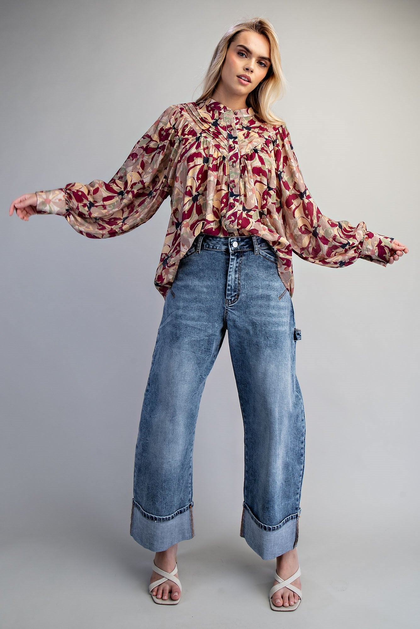 Button down paisley printed blouse with buttoned cuffs