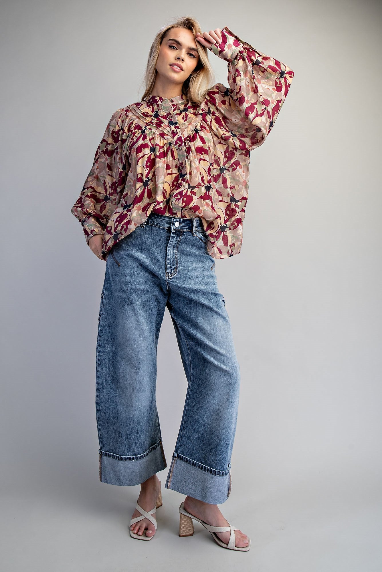Button down paisley printed blouse with buttoned cuffs