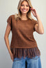 Lace trim textured knit top