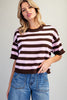 Striped Short Sleeve Knit Sweater