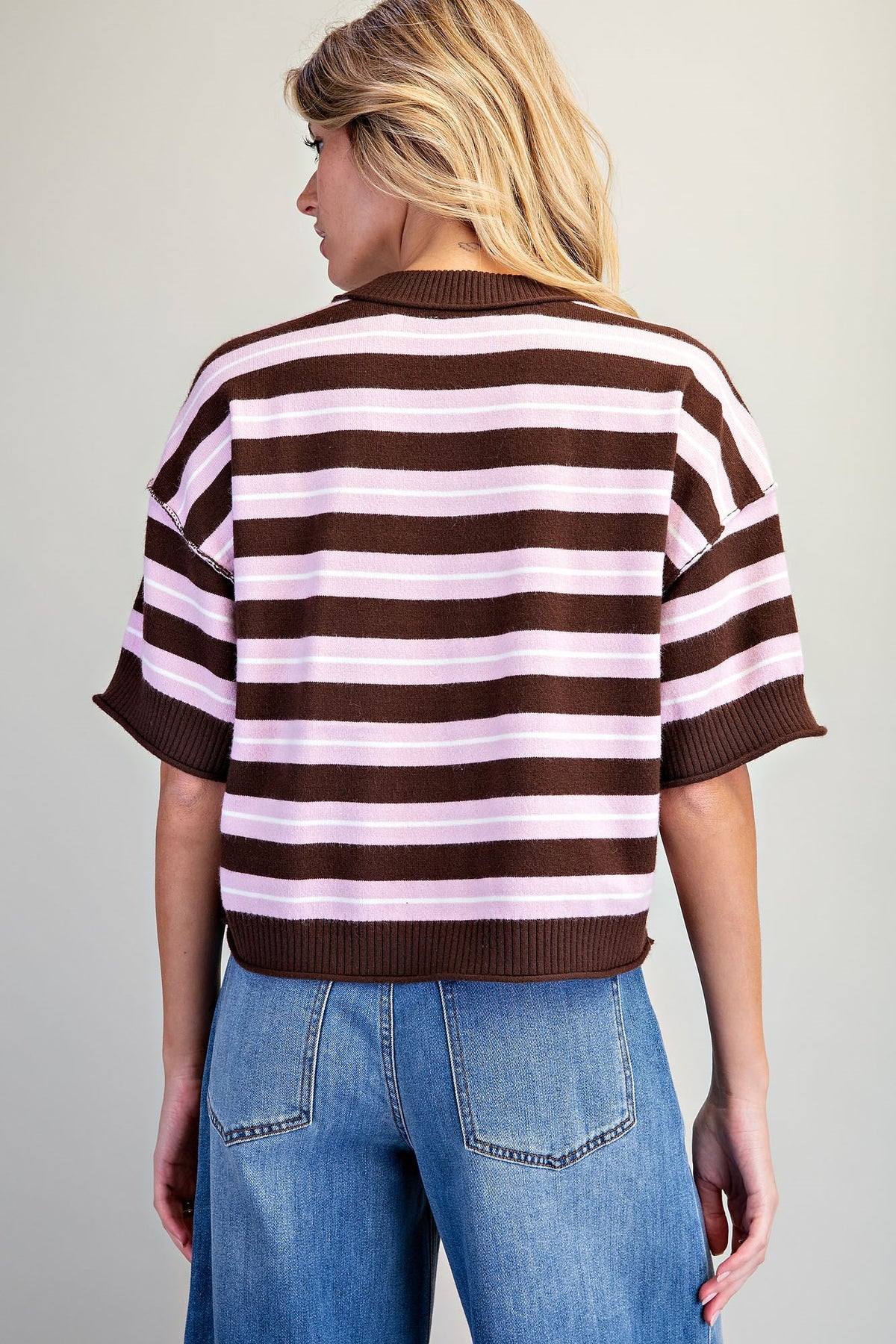 Striped Short Sleeve Knit Sweater
